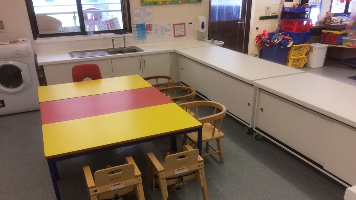 low kitchen units for primary school education classroom