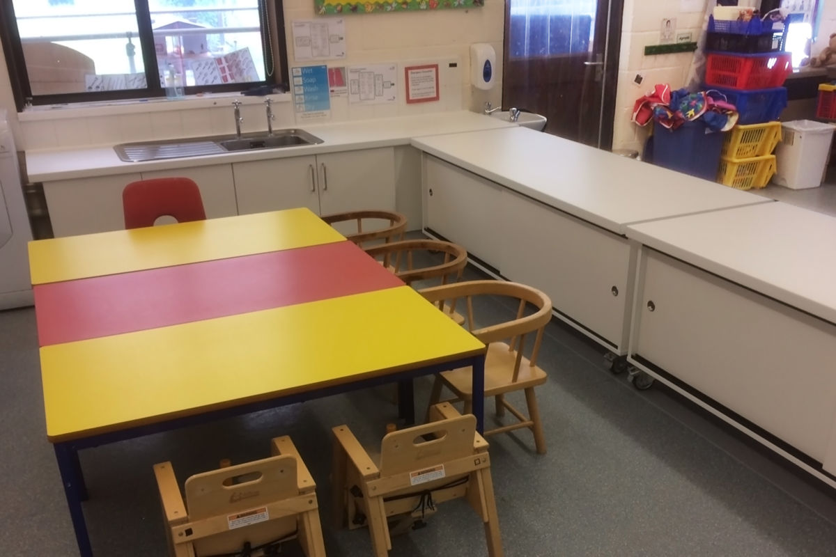 low kitchen units for primary school education classroom