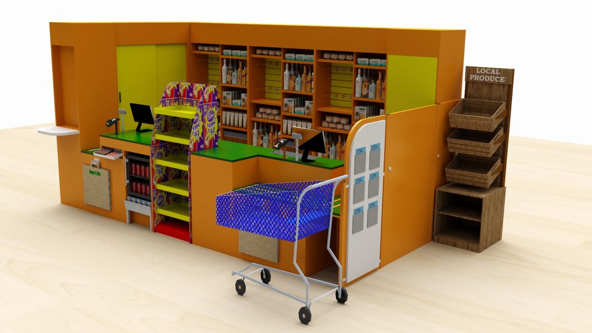 3D render of a convenience store counter