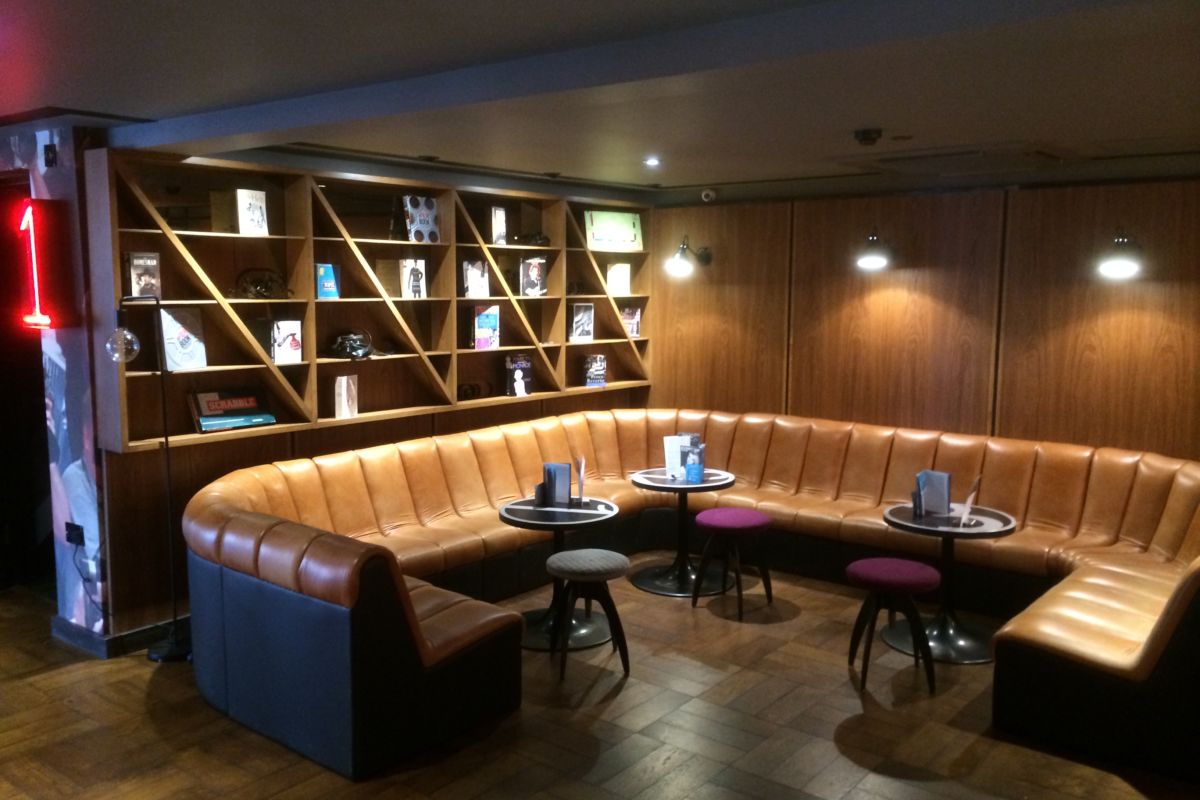 shelving and banquette seating