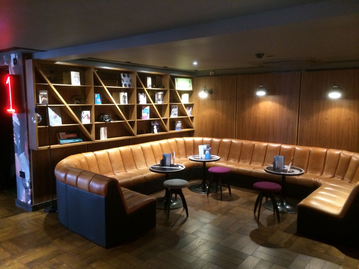 shelving and banquette seating