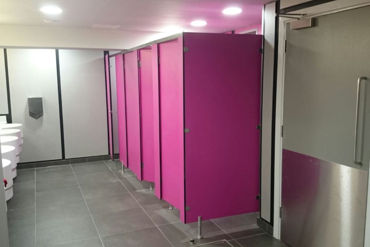 pink toilet cubicles