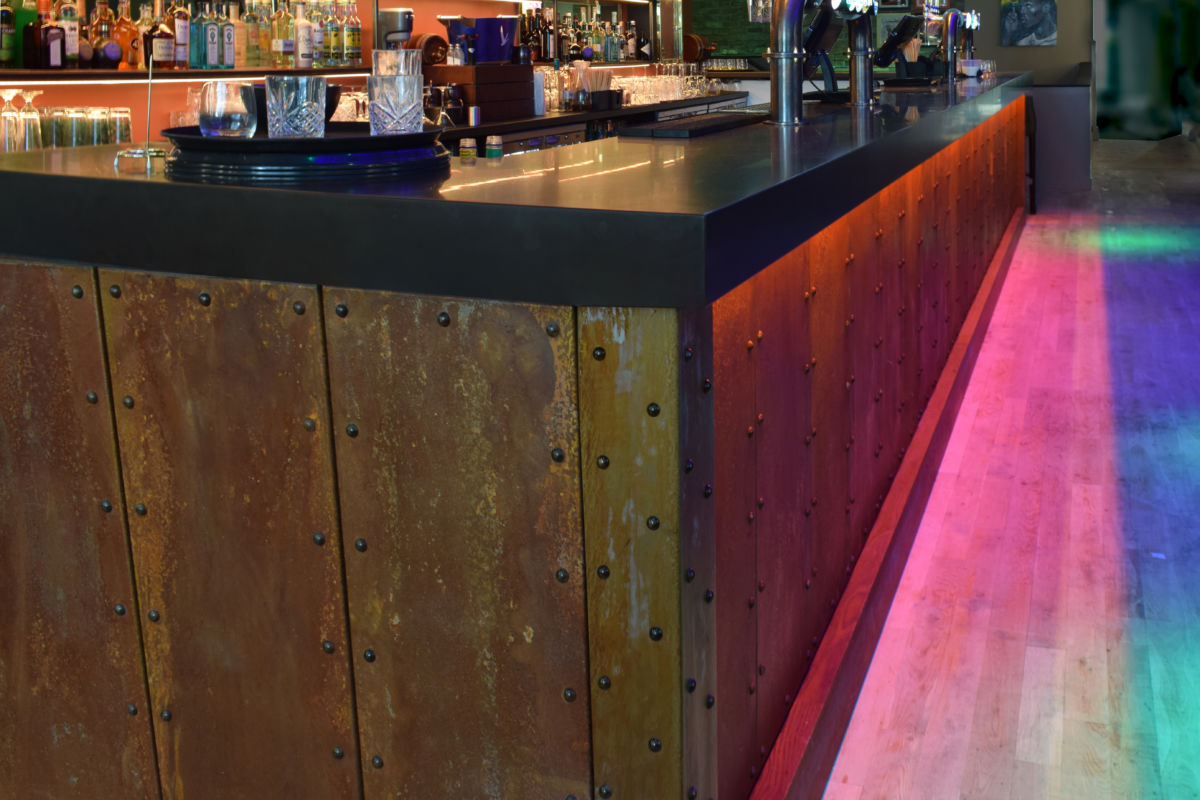 usain bolt Tracks & Records bar restaurant counter manufactured and installed by Aspen Concepts Ltd