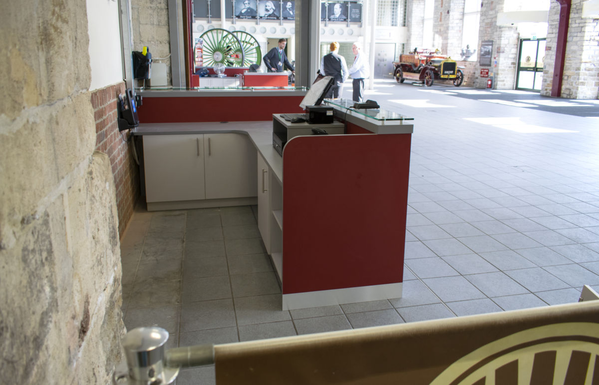 Steam museum shop counter behind
