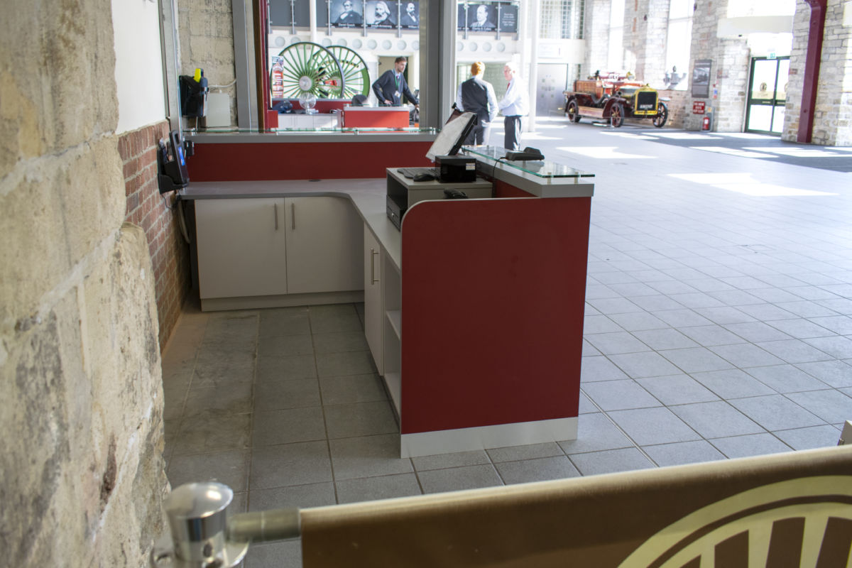 Steam museum shop counter behind