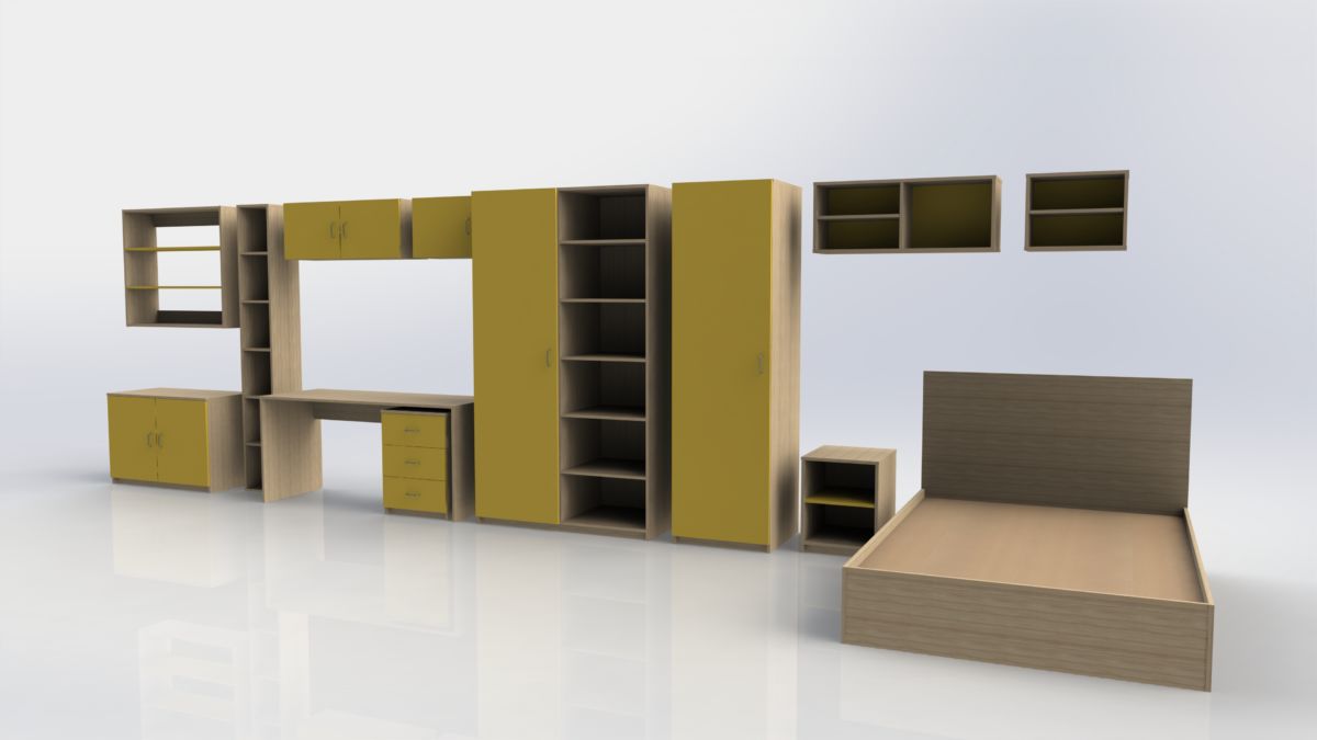 Student furniture 3D render left