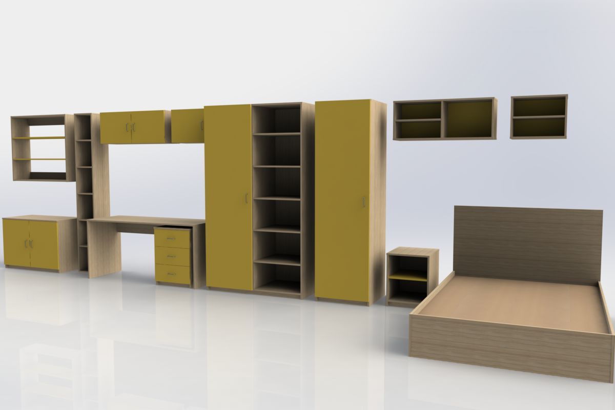 Student furniture 3D render left