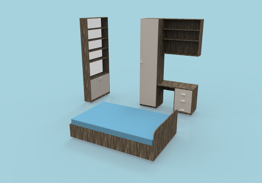 white doors desk bedroom student accommodation furniture cupboards, wardrobe and bed