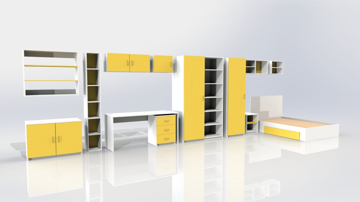 Student furniture 3D render yellow