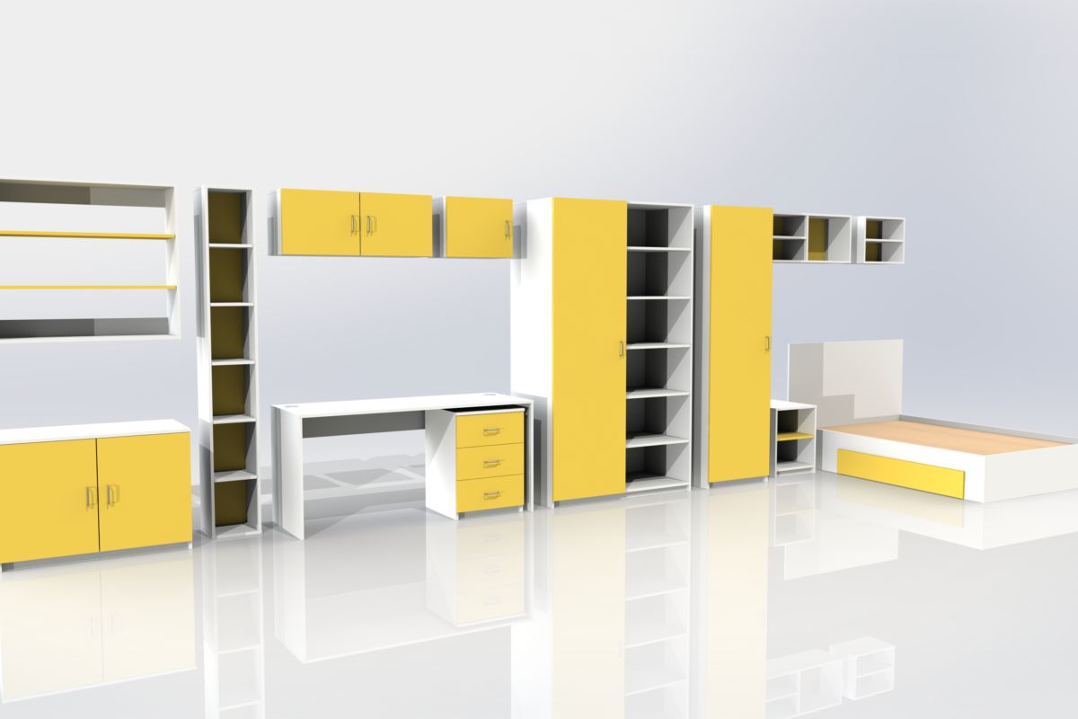 Student furniture 3D render yellow