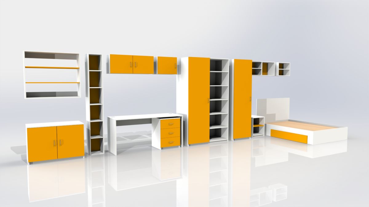 Student furniture 3D render orange