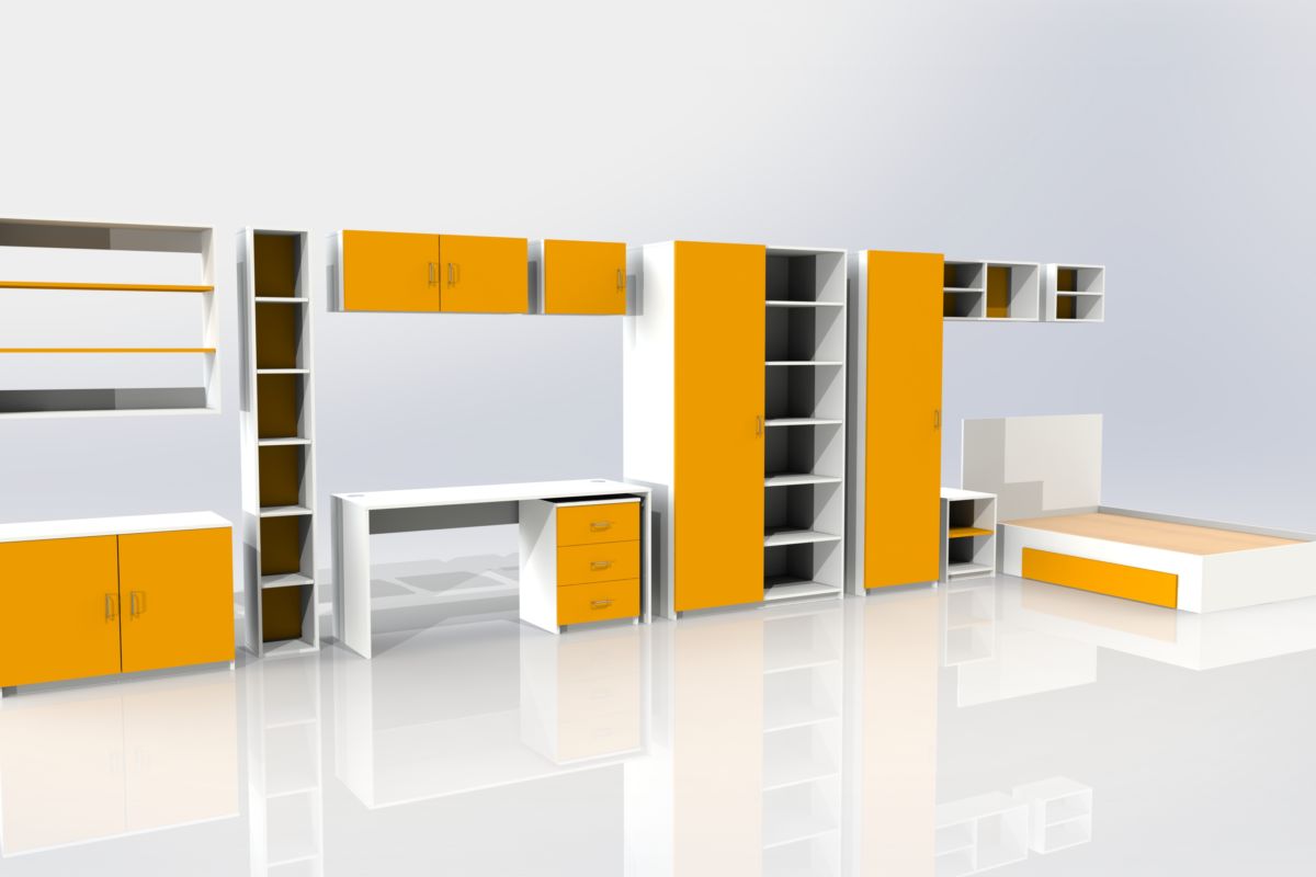 Student furniture 3D render orange
