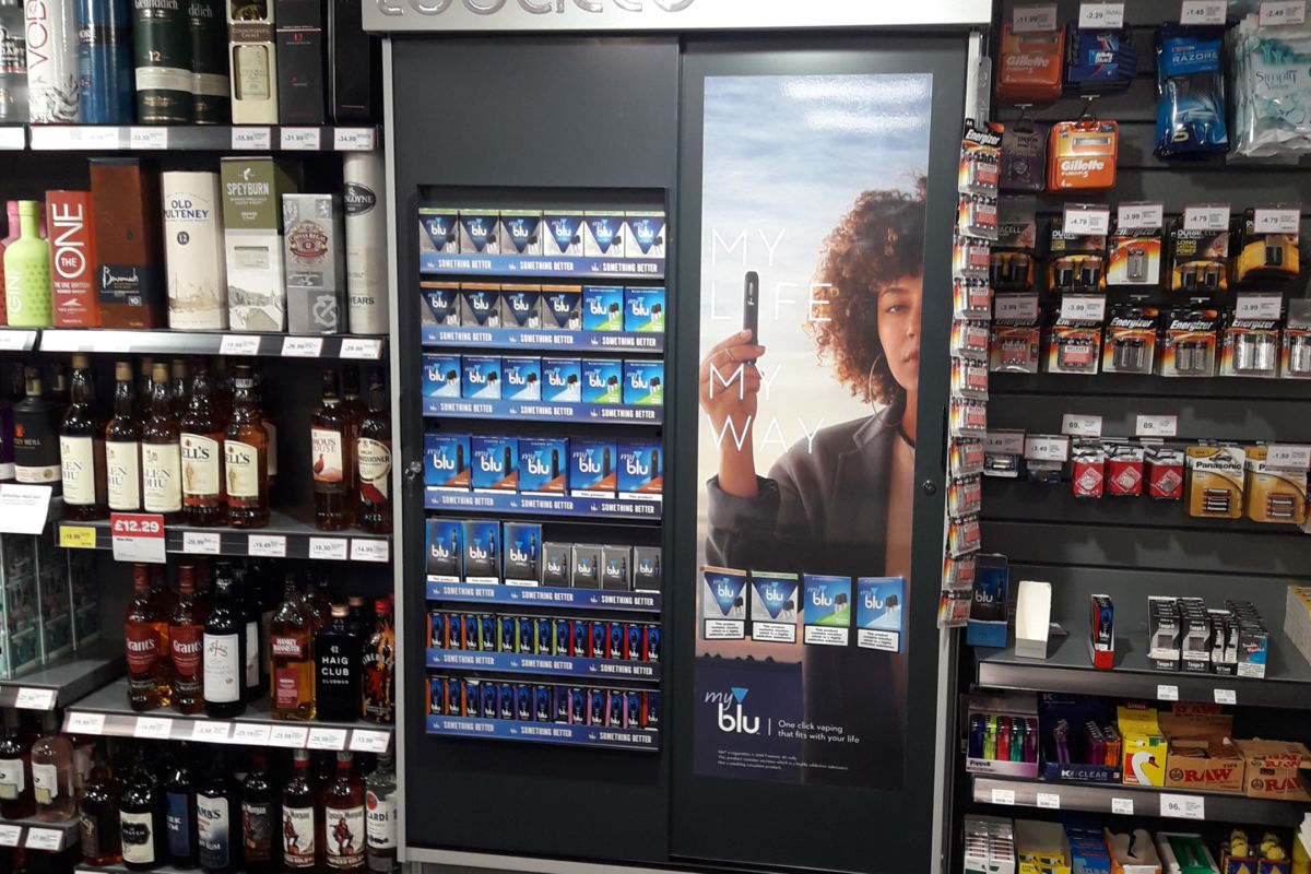 MyBlu vaping POS display installed by Aspen Concepts